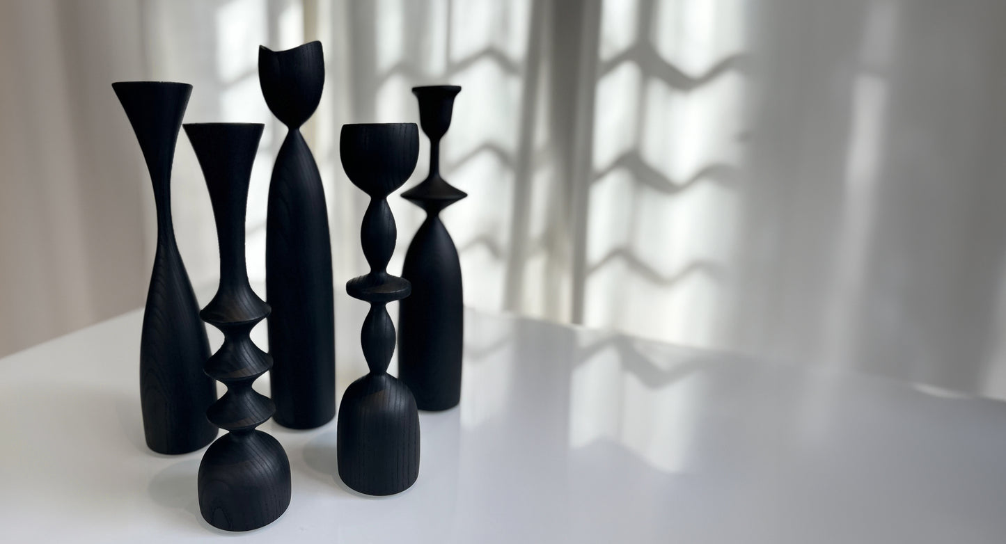 Ebonised Ash Candlesticks