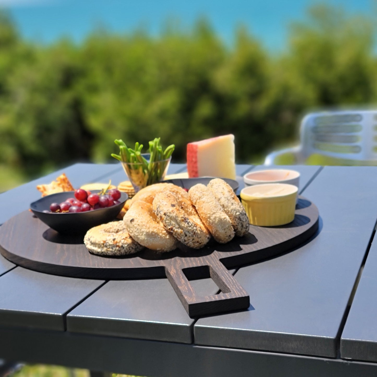 
                  
                    Oversized, blackened oak, food grade charcuterie boards. Ideal for serving many people at once. Uniquely designed by Big Wide Outside. 
                  
                